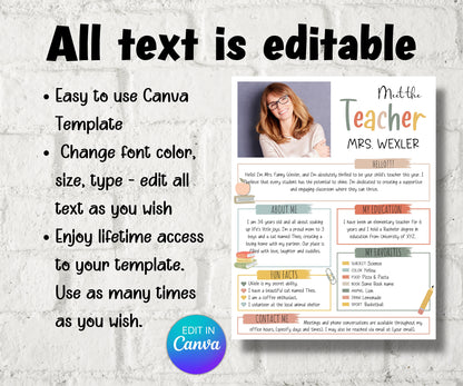 Meet The Teacher editable I I Meet the teacher Boho template I Editable Teacher I Teacher Bundle I Canva Template I Meet the teacher night