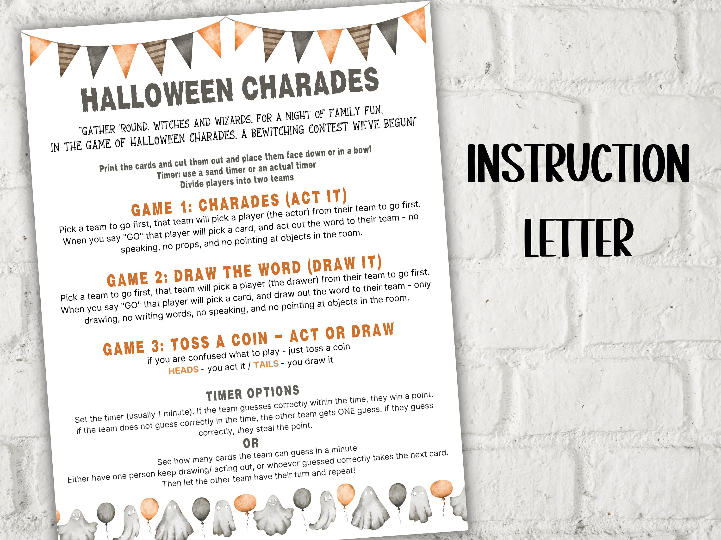 Halloween Charades, Halloween Word Game, Holiday charades, Teen Halloween, Adult Halloween game, Senior living game, Halloween for seniors-Halloween Printables -TheHustlingCatLady-Party Games