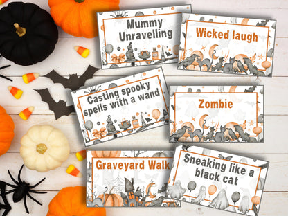 Halloween Charades, Halloween Word Game, Holiday charades, Teen Halloween, Adult Halloween game, Senior living game, Halloween for seniors-Halloween Printables -TheHustlingCatLady-Party Games