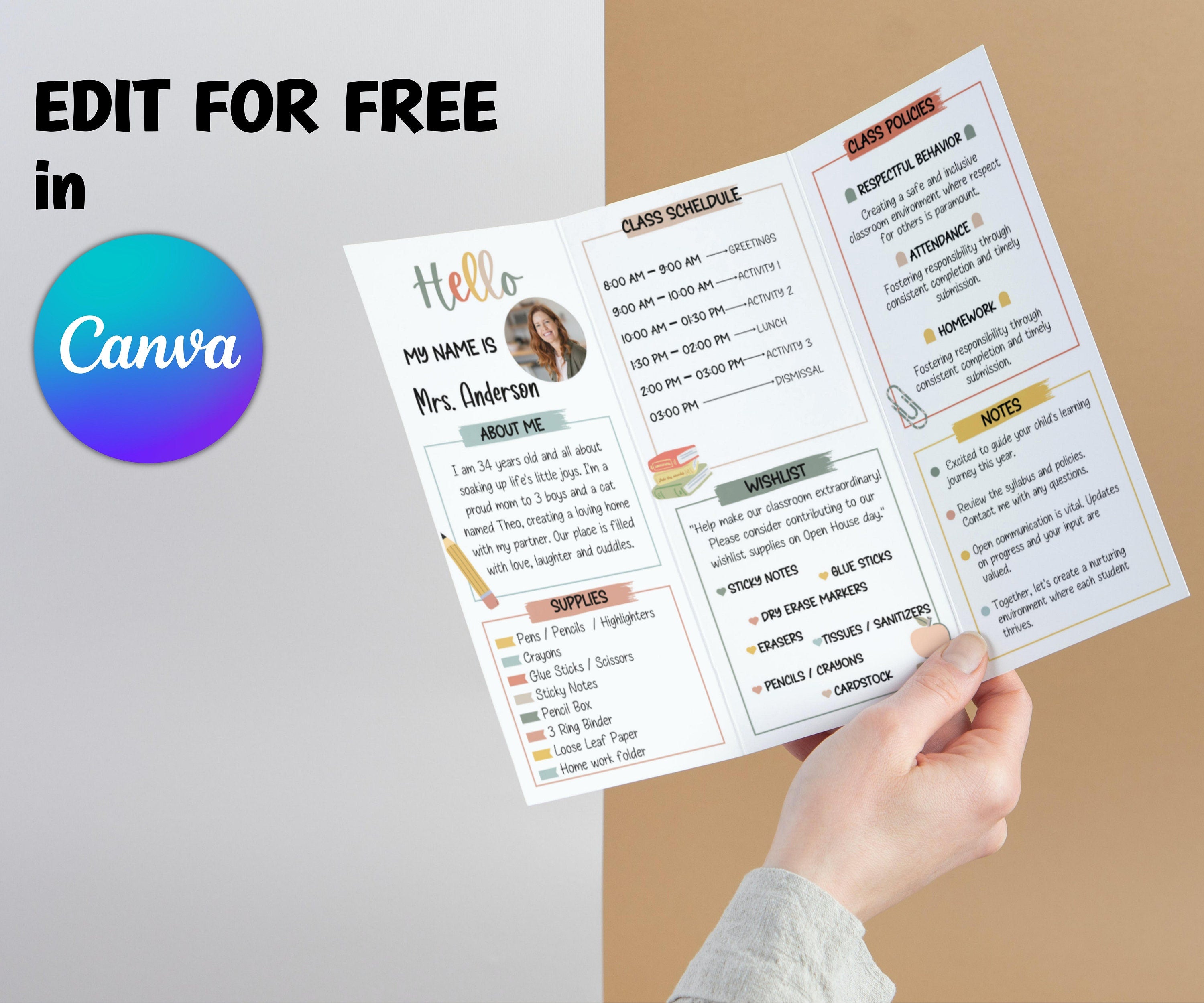 Open House template editable I I Meet the teacher trifold brochure I Editable mini pamphlet template I Canva Template I Trifold template