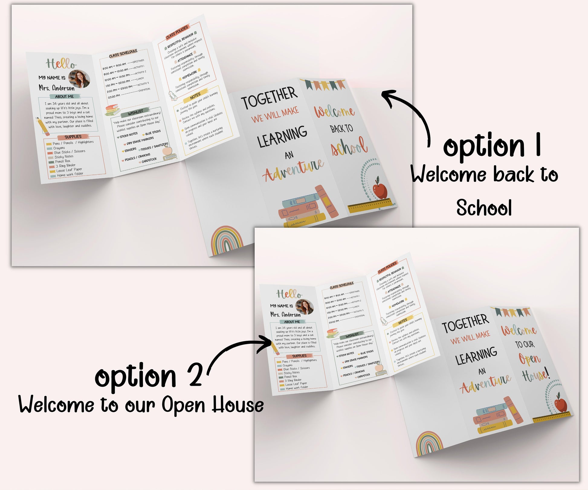 Open House template editable I I Meet the teacher trifold brochure I Editable mini pamphlet template I Canva Template I Trifold template