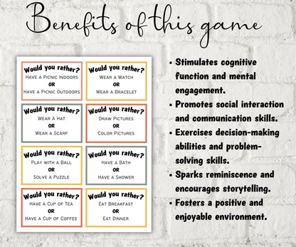 Dementia Would you rather game, Dementia Activities,- -TheHustlingCatLady-Party Games