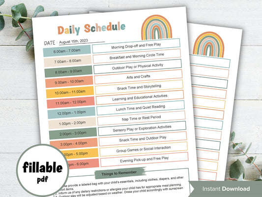 Home Daycare Schedule Editable | Summer Schedule Printable I Daily Checklist For Kids I Daily Routine Chart I Daycare Template