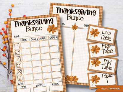 Fall Bunco Card I Thanksgiving Printable Bunco cards I Bunco Score Cards I Bunco Score sheet I Bunco Tally Sheet I I November Bunco I TH01-Thanksgiving -TheHustlingCatLady-Party Games