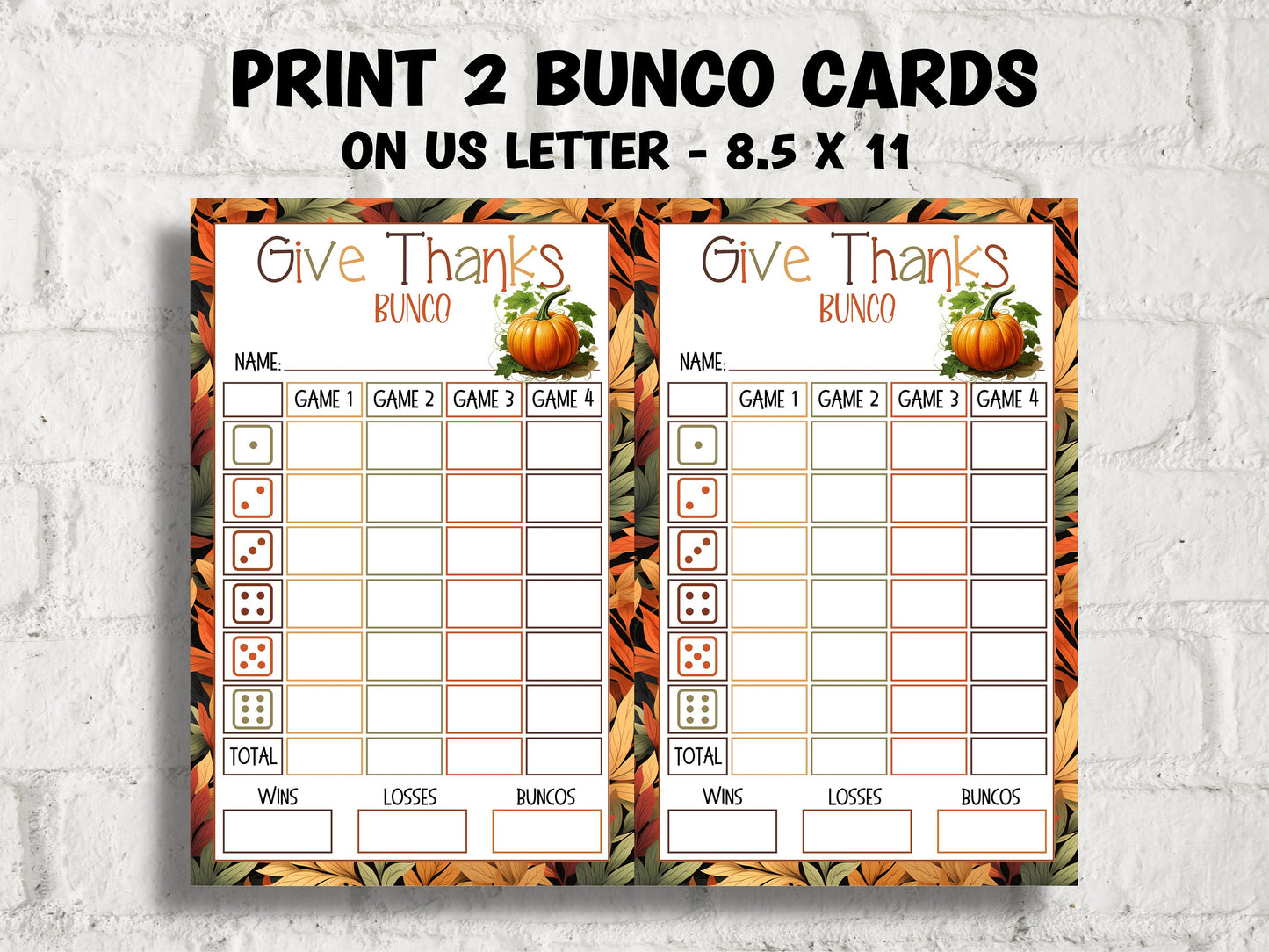 Thanksgiving Printable Bunco cards I Bunco Score Cards I Bunco Score sheet I Bunco Tally Sheet I Fall Bunco I November Bunco Night I TH01-Thanksgiving -TheHustlingCatLady-Party Games