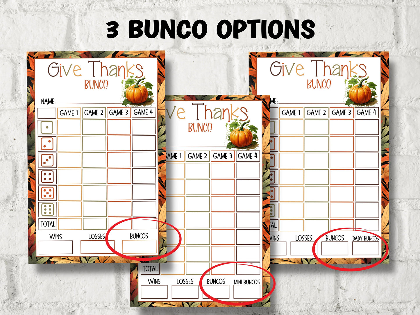 Thanksgiving Printable Bunco cards I Bunco Score Cards I Bunco Score sheet I Bunco Tally Sheet I Fall Bunco I November Bunco Night I TH01-Thanksgiving -TheHustlingCatLady-Party Games