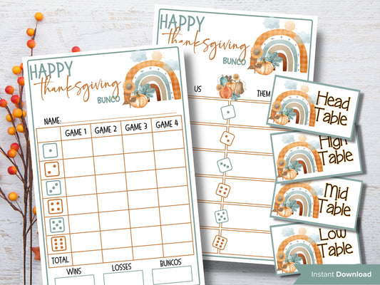 Thanksgiving Printable Bunco cards I Bunco Score Cards I Bunco Score sheet I Bunco Tally Sheet I Fall Bunco Card I November Bunco I TH01-Thanksgiving -TheHustlingCatLady-Party Games