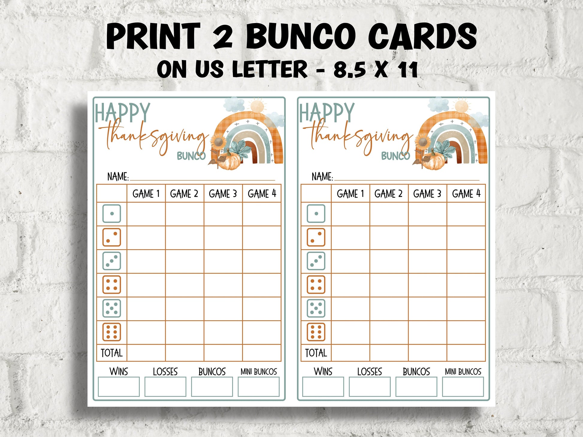 Thanksgiving Printable Bunco cards I Bunco Score Cards I Bunco Score sheet I Bunco Tally Sheet I Fall Bunco Card I November Bunco I TH01-Thanksgiving -TheHustlingCatLady-Party Games