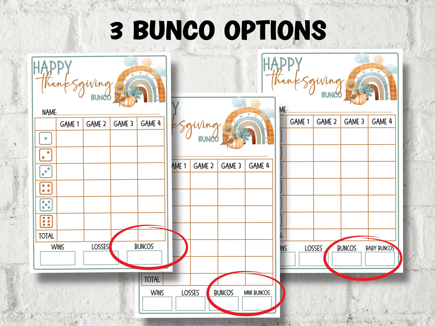 Thanksgiving Printable Bunco cards I Bunco Score Cards I Bunco Score sheet I Bunco Tally Sheet I Fall Bunco Card I November Bunco I TH01-Thanksgiving -TheHustlingCatLady-Party Games