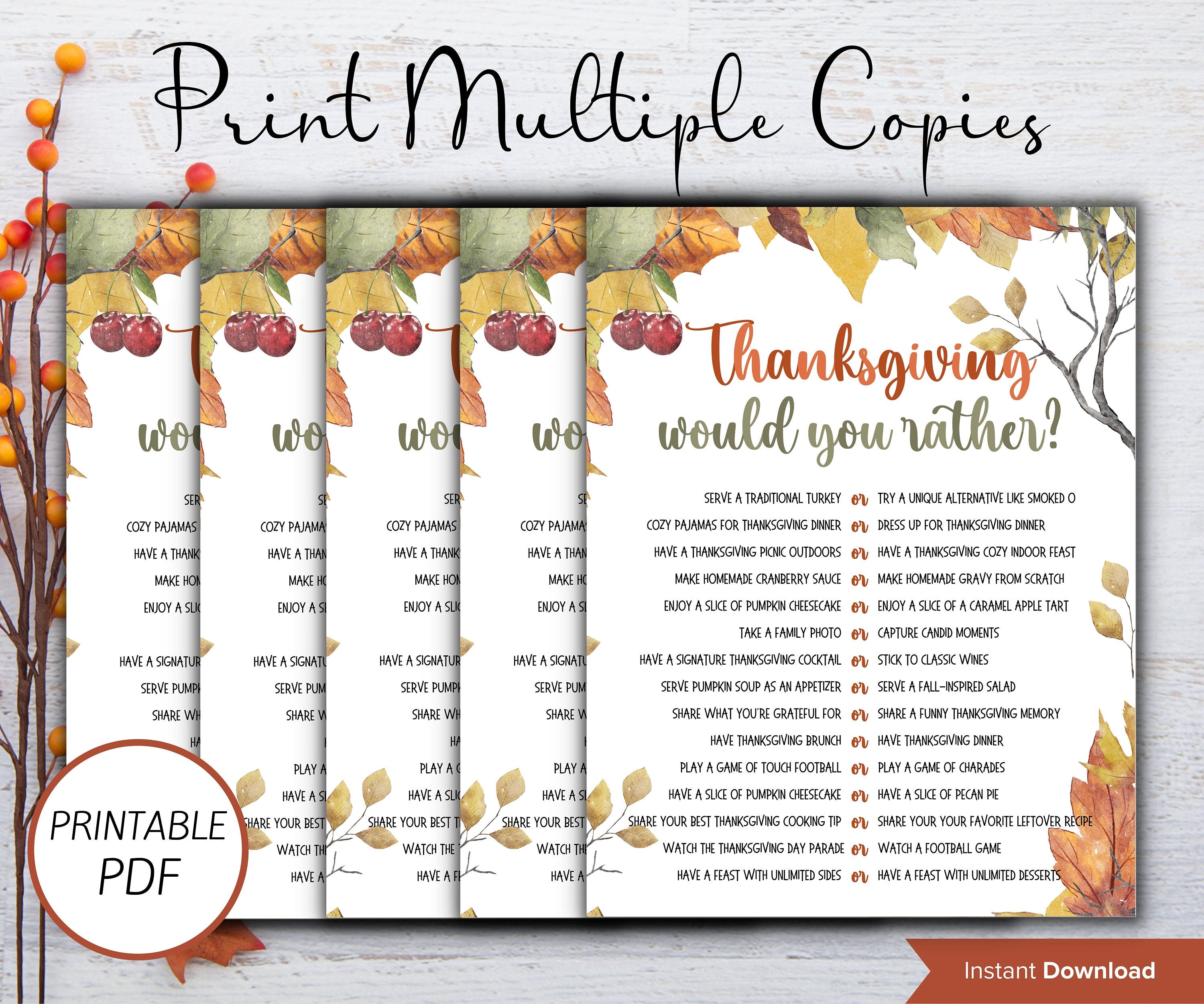 Thanksgiving Would you rather game I Thanksgiving games I Thanksgiving party I This or that I Printable kids game I Get to know you-Thanksgiving -TheHustlingCatLady-Party Games