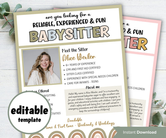 Editable Babysitter Flyer, Childcare Services Community Caretaker Printable Flyer, Babysitter Flyer, Small Business template , Canva Flyer