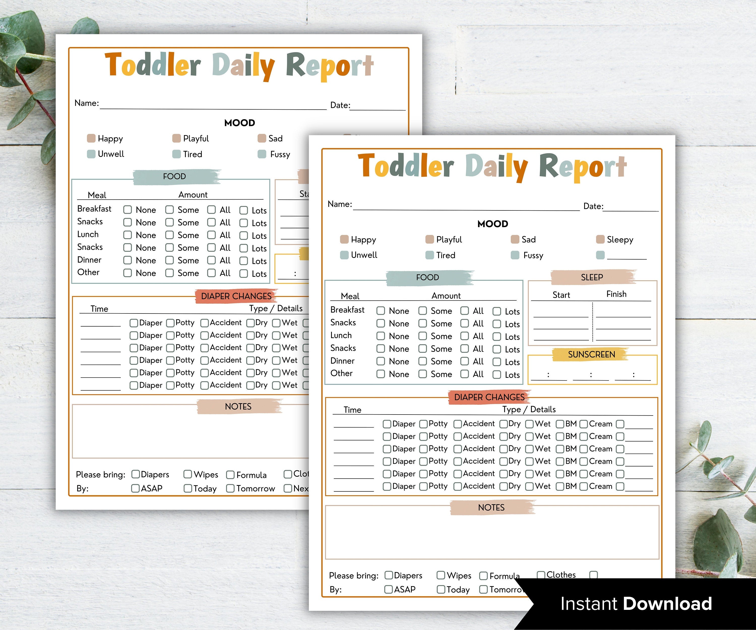 Baby Daily Log I Toddler Daily Log I Babysitter Log I Daycare daily report I Nanny log I Babysitter report I Childcare report I Infant care