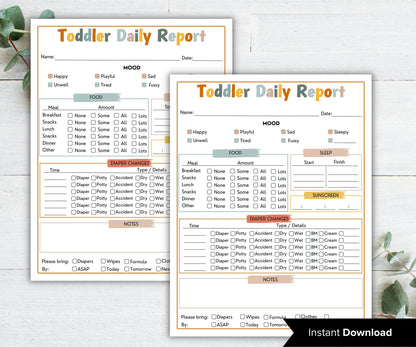 Baby Daily Log I Toddler Daily Log I Babysitter Log I Daycare daily report I Nanny log I Babysitter report I Childcare report I Infant care