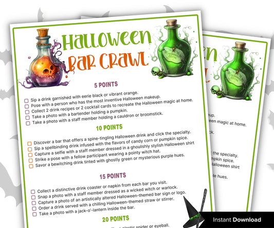 Halloween Bar Crawl Game, Bar Scavenger Hunt, Halloween Drinking Game, Adult Scavenger Hunt, Halloween Pub Crawl , Printable Halloween Game-Halloween Printables -TheHustlingCatLady-Party Games