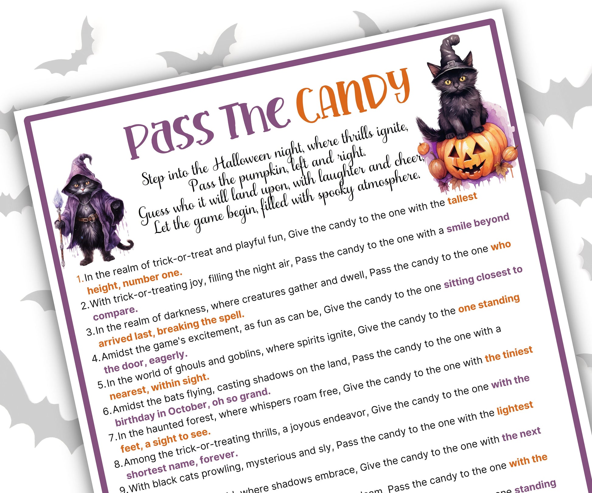 Halloween Pass the Candy game, Left Right Game, Halloween Candy game, Halloween party pass the prize, Pass the present, pass the parcel game-Halloween Printables -TheHustlingCatLady-Party Games