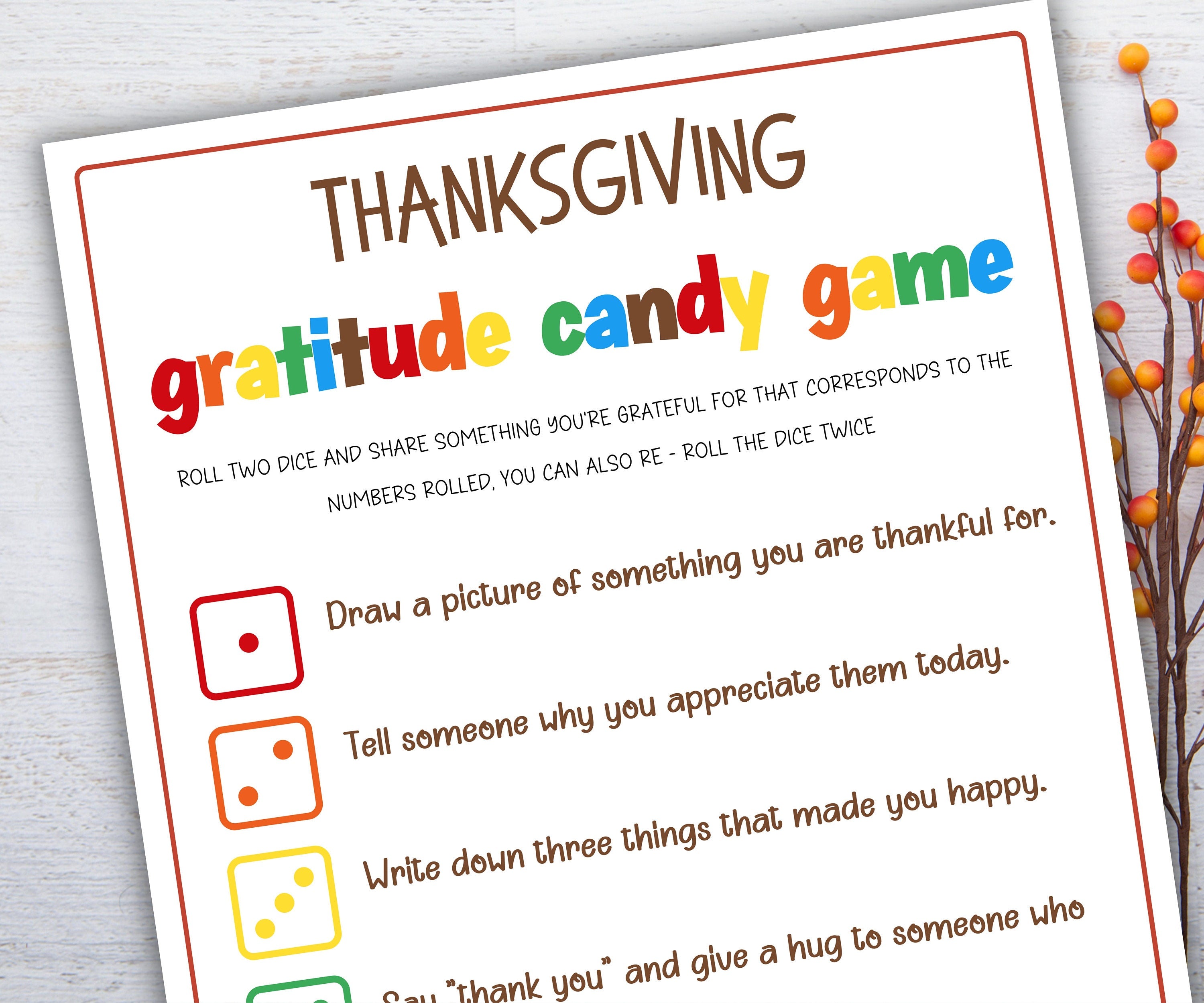 Thanksgiving Gratitude Dice Game for Kids | Thanksgiving Dice Game | Kids Thanksgiving Activity | Family Gratitude Practice Game, candy game-Thanksgiving -TheHustlingCatLady-Party Games