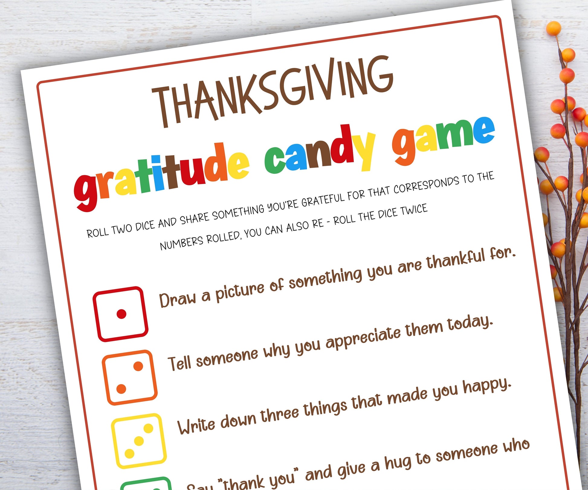 Thanksgiving Gratitude Dice Game for Kids | Thanksgiving Dice Game | Kids Thanksgiving Activity | Family Gratitude Practice Game, candy game-Thanksgiving -TheHustlingCatLady-Party Games