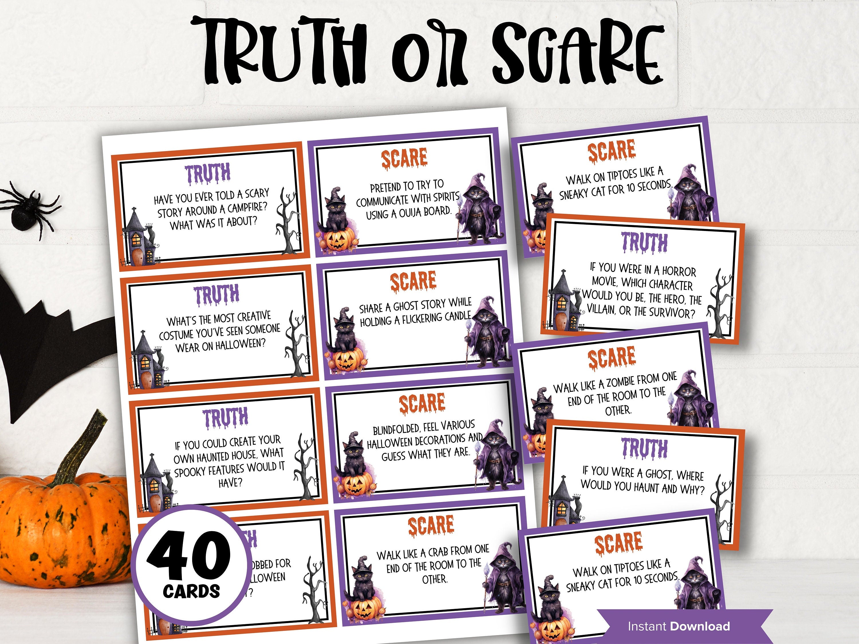 Truth Or Scare I Halloween Party Game I Halloween Activities I Family Game I Games for Teens I Halloween Card Game I Family Game Night-Halloween Printables -TheHustlingCatLady-Party Games