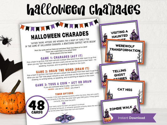 Printable Halloween Charades for teens and adults, Halloween Word Game,, Adult Halloween game, Senior living game, Dementia Halloween-Halloween Printables -TheHustlingCatLady-Party Games