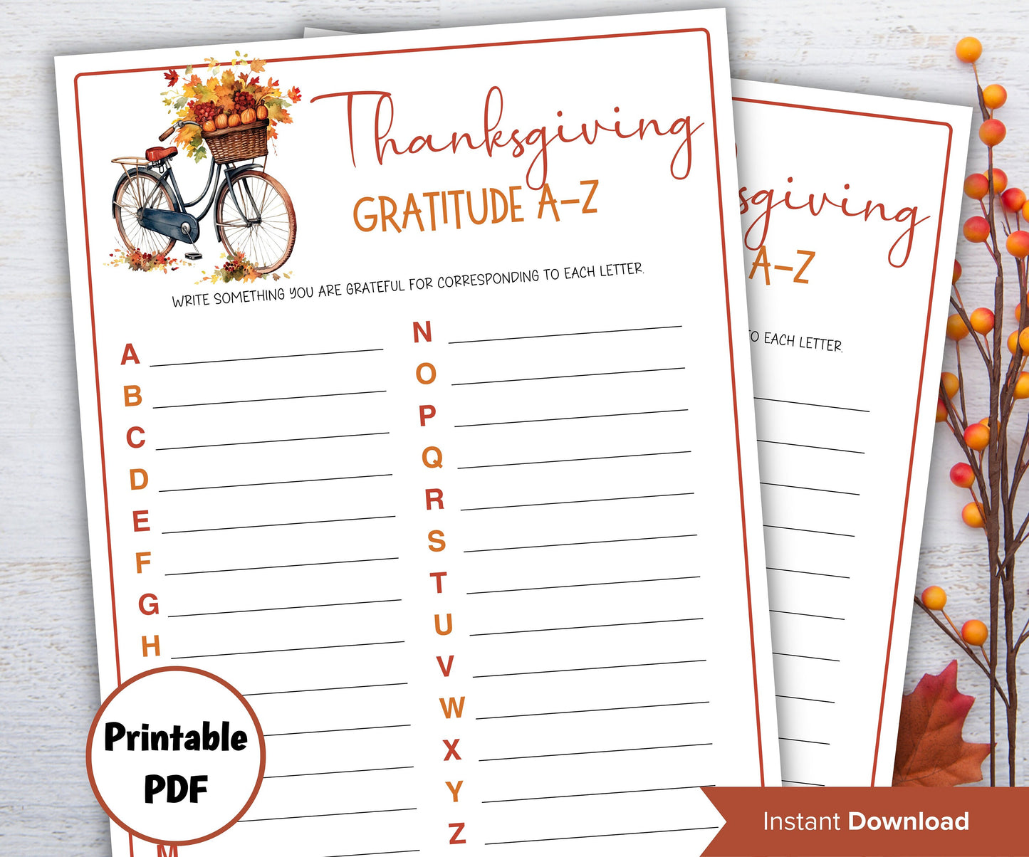 Printable Alphabet gratitude game I 30 days of Gratitude Sheet I Gratitude Card I Gratitude Activity I Gratitude Journal I Give thanks-Thanksgiving -TheHustlingCatLady-Party Games