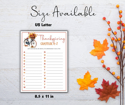 Printable Alphabet gratitude game I 30 days of Gratitude Sheet I Gratitude Card I Gratitude Activity I Gratitude Journal I Give thanks-Thanksgiving -TheHustlingCatLady-Party Games