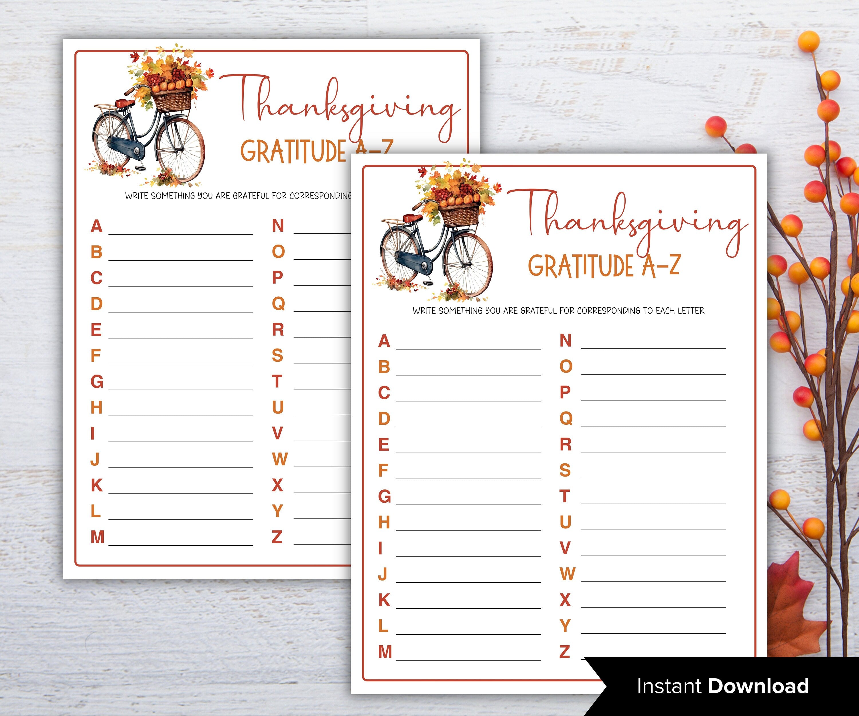 Printable Alphabet gratitude game I 30 days of Gratitude Sheet I Gratitude Card I Gratitude Activity I Gratitude Journal I Give thanks-Thanksgiving -TheHustlingCatLady-Party Games