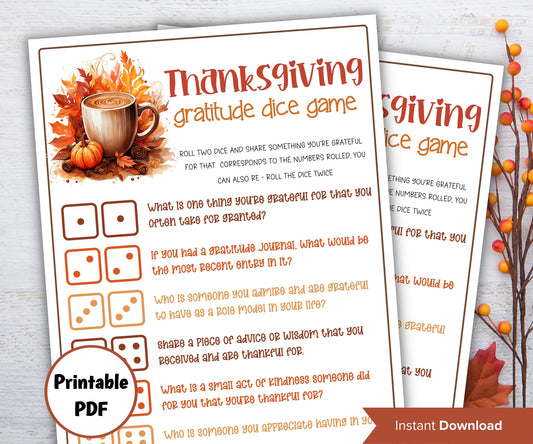 Thanksgiving Gratitude Game, Thanksgiving Party Game, Friendsgiving Dice Game, Kids Thanksgiving Activity, Thanksgiving Conversation Starter-Thanksgiving -TheHustlingCatLady-Party Games