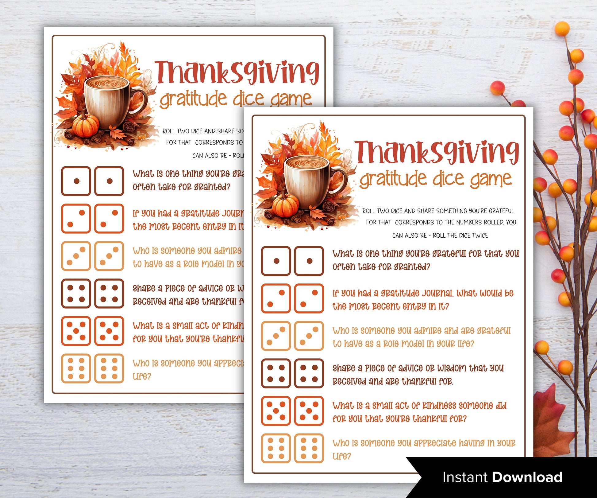 Thanksgiving Gratitude Game, Thanksgiving Party Game, Friendsgiving Dice Game, Kids Thanksgiving Activity, Thanksgiving Conversation Starter-Thanksgiving -TheHustlingCatLady-Party Games