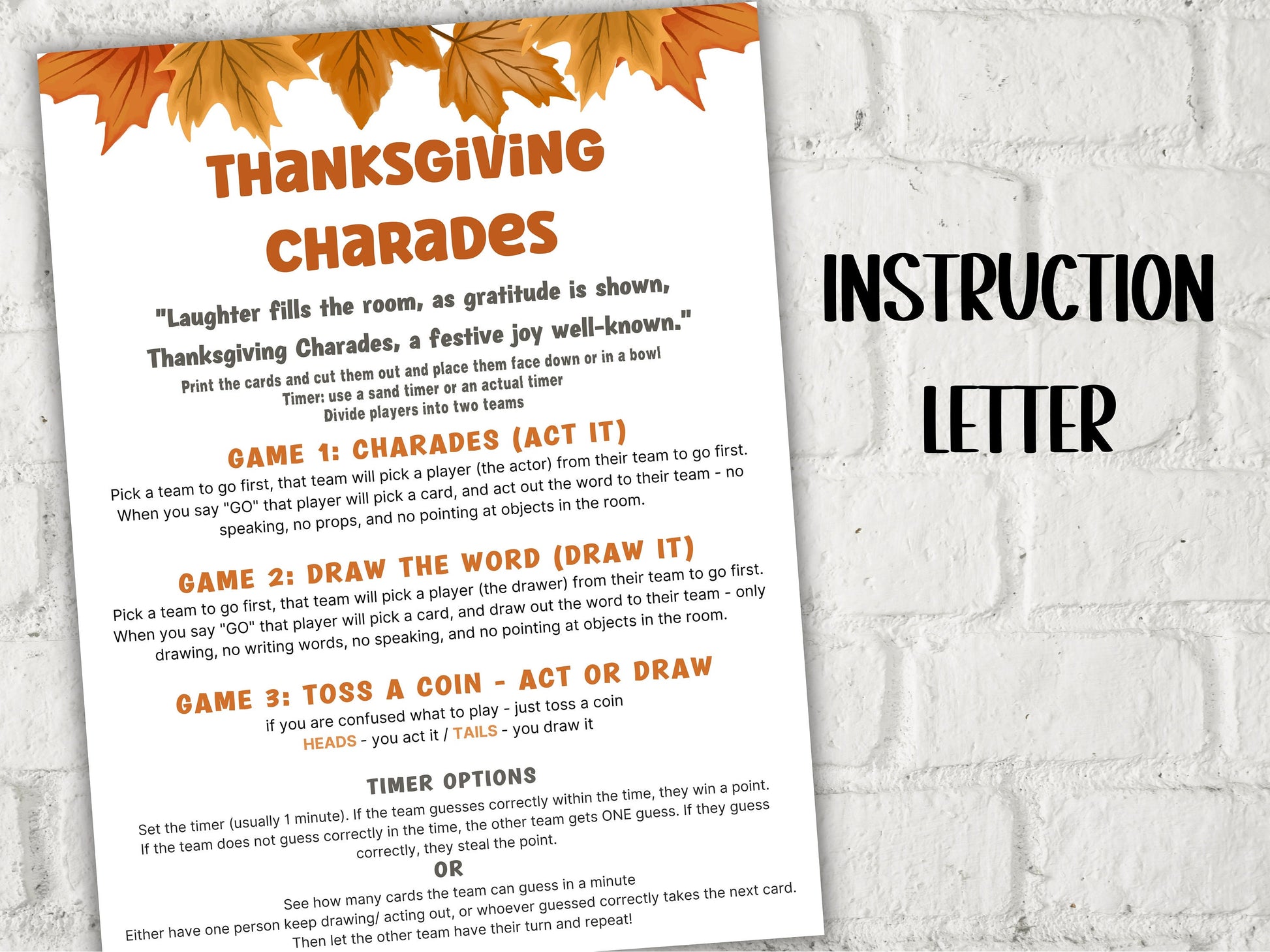 Thanksgiving charades I Charades Pictionary I Fall Game Cards I Family reunion game I Senior Living game I Printable Thanksgiving I Adult-Thanksgiving -TheHustlingCatLady-Party Games