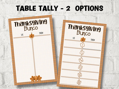 Fall Bunco Card I Thanksgiving Printable Bunco cards I Bunco Score Cards I Bunco Score sheet I Bunco Tally Sheet I I November Bunco I TH01-Thanksgiving -TheHustlingCatLady-Party Games