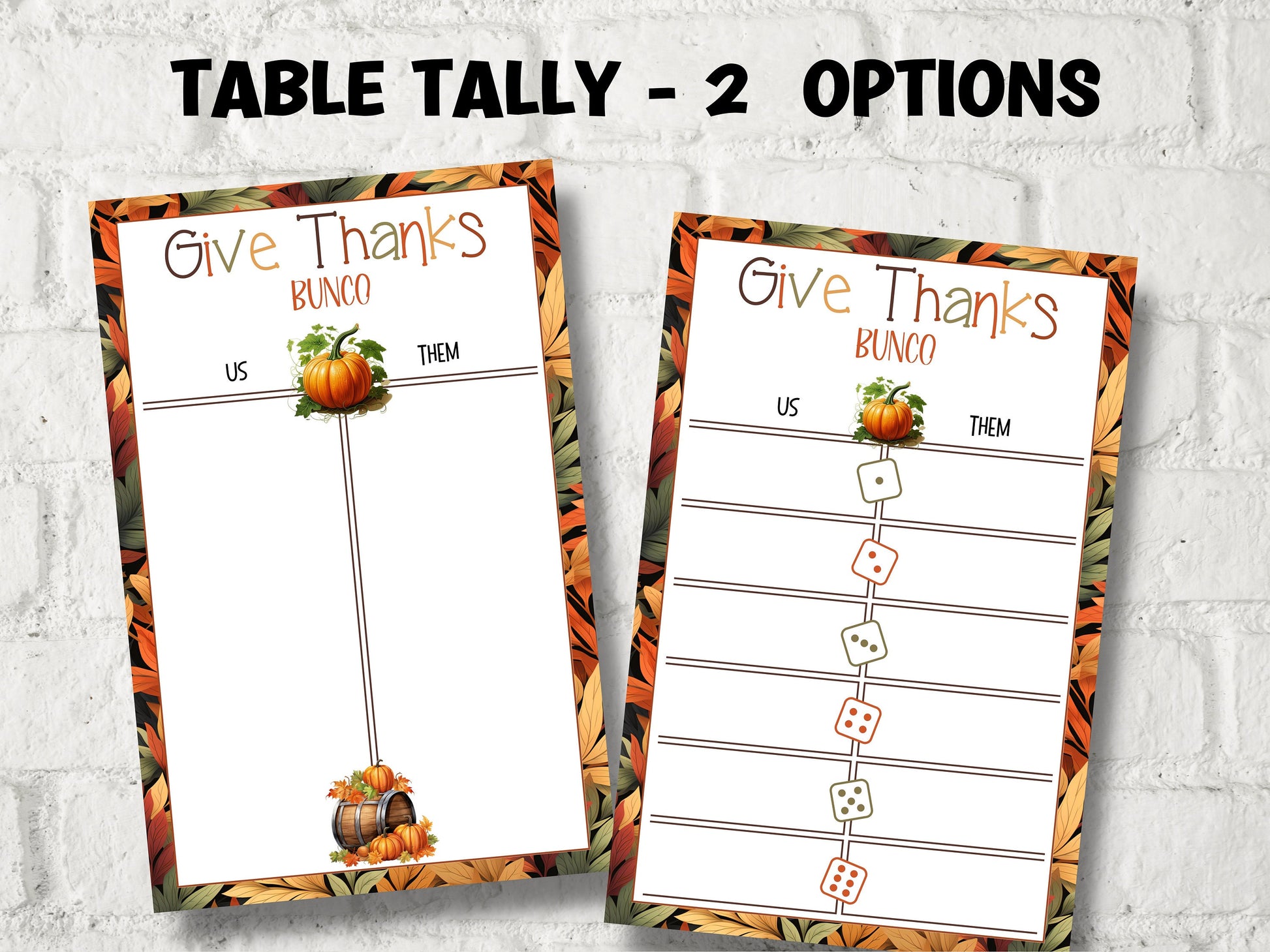 Thanksgiving Printable Bunco cards I Bunco Score Cards I Bunco Score sheet I Bunco Tally Sheet I Fall Bunco I November Bunco Night I TH01-Thanksgiving -TheHustlingCatLady-Party Games