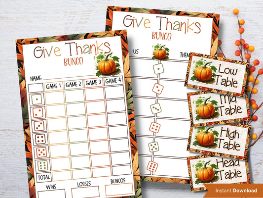 Thanksgiving Printable Bunco cards I Bunco Score Cards I Bunco Score sheet I Bunco Tally Sheet I Fall Bunco I November Bunco Night I TH01-Thanksgiving -TheHustlingCatLady-Party Games