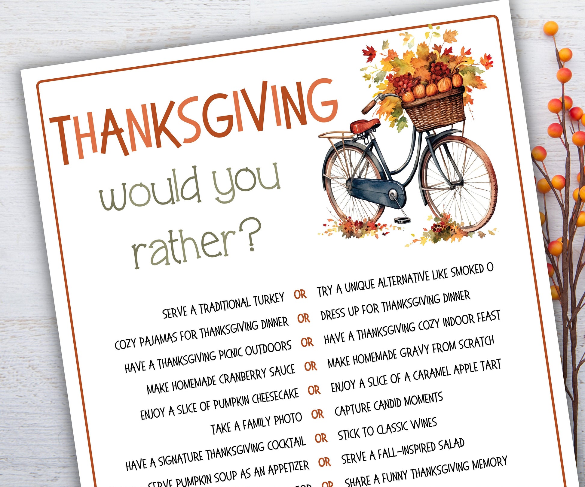 Thanksgiving Would you rather game I Thanksgiving games I Thanksgiving party I Autumn games I This or that I Printable kids game-Thanksgiving -TheHustlingCatLady-Party Games