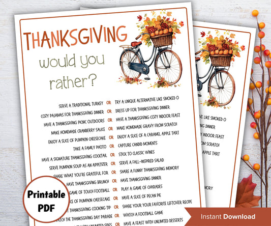 Thanksgiving Would you rather game I Thanksgiving games I Thanksgiving party I Autumn games I This or that I Printable kids game-Thanksgiving -TheHustlingCatLady-Party Games