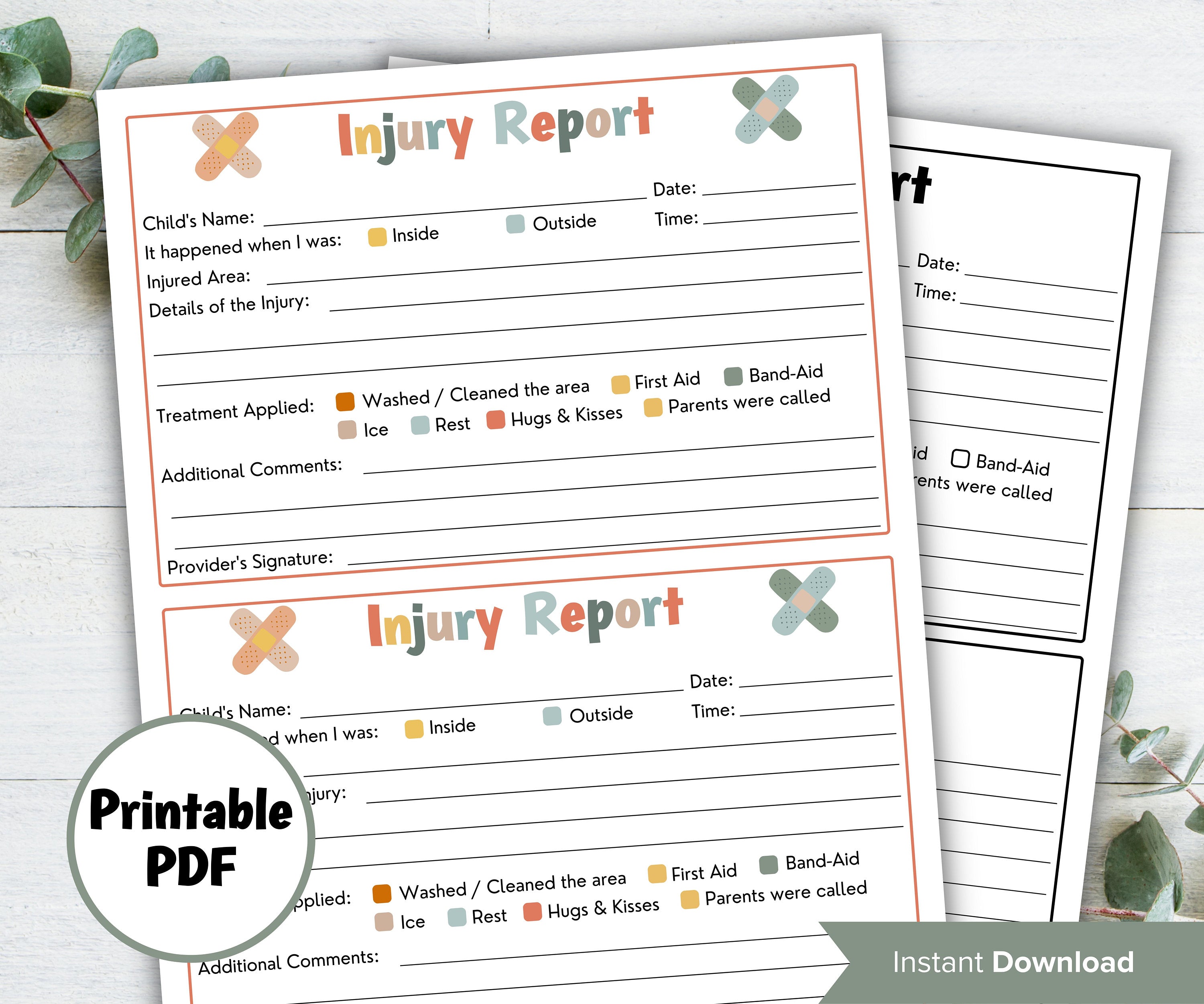 Home Daycare ouch report I injury report I Incident report form I child ...