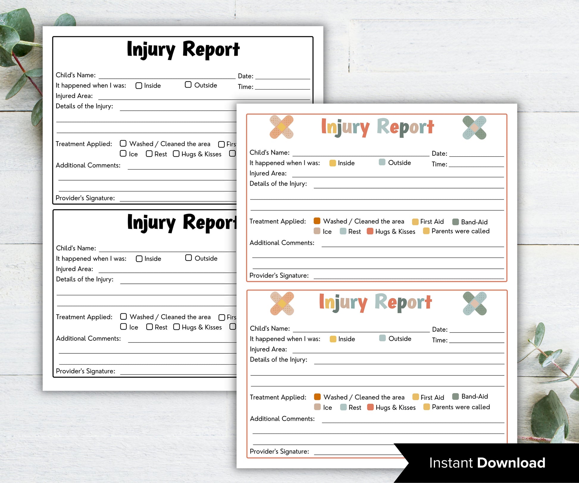 Home Daycare ouch report I injury report I Incident report form I child incident form I daycare incident printable form I boo boo report