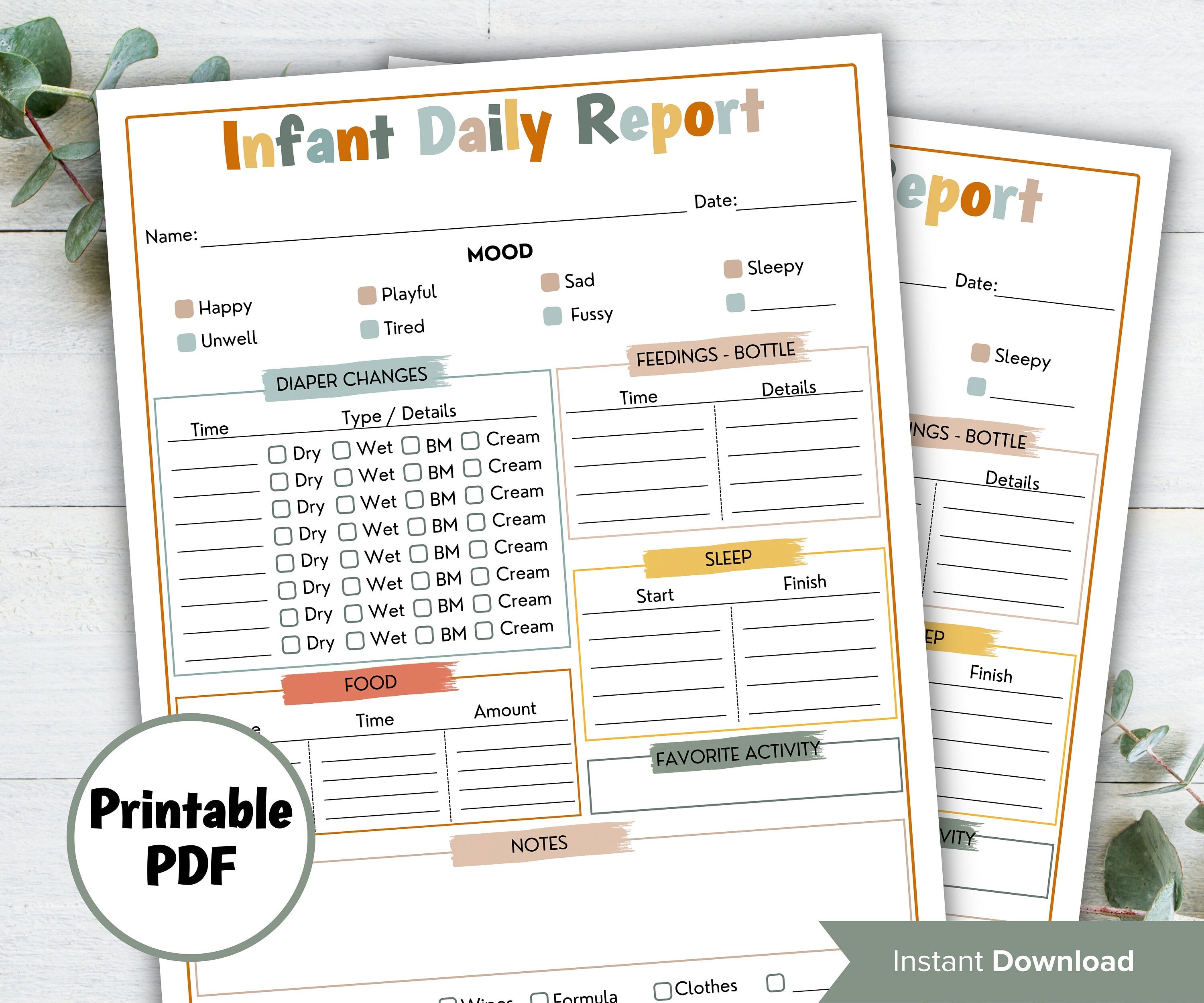 Baby Daily Log I Infant Daily Log I Babysitter Log I Daycare daily report I Nanny log I Babysitter report I Childcare report I Infant care