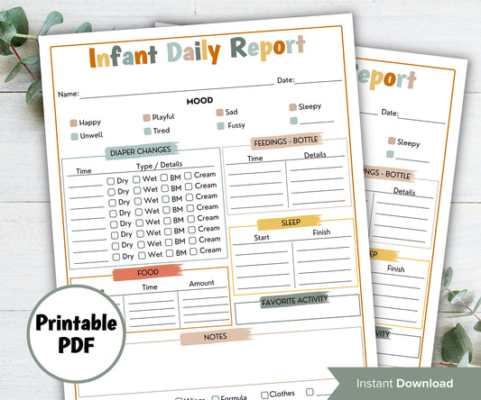 Baby Daily Log I Infant Daily Log I Babysitter Log I Daycare daily report I Nanny log I Babysitter report I Childcare report I Infant care