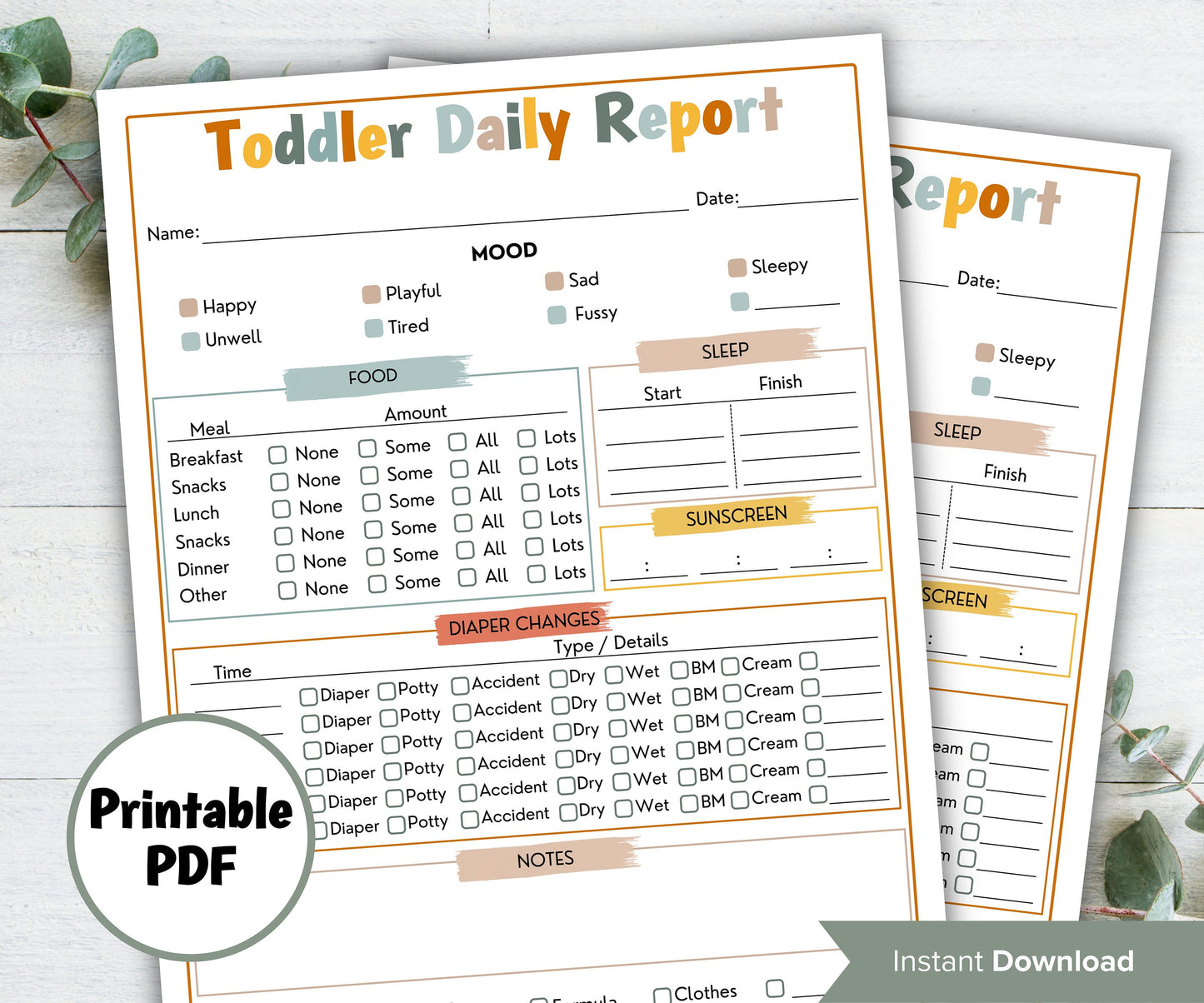 Baby Daily Log I Toddler Daily Log I Babysitter Log I Daycare daily report I Nanny log I Babysitter report I Childcare report I Infant care