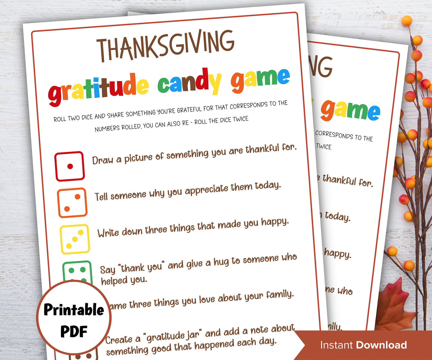 Thanksgiving Gratitude Dice Game for Kids | Thanksgiving Dice Game | Kids Thanksgiving Activity | Family Gratitude Practice Game, candy game-Thanksgiving -TheHustlingCatLady-Party Games