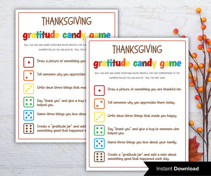 Thanksgiving Gratitude Dice Game for Kids | Thanksgiving Dice Game | Kids Thanksgiving Activity | Family Gratitude Practice Game, candy game-Thanksgiving -TheHustlingCatLady-Party Games