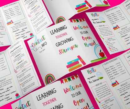 Meet the teacher template, Editable Open House template, Trifold Brochure, Canva teacher template, bright color template, school counselling