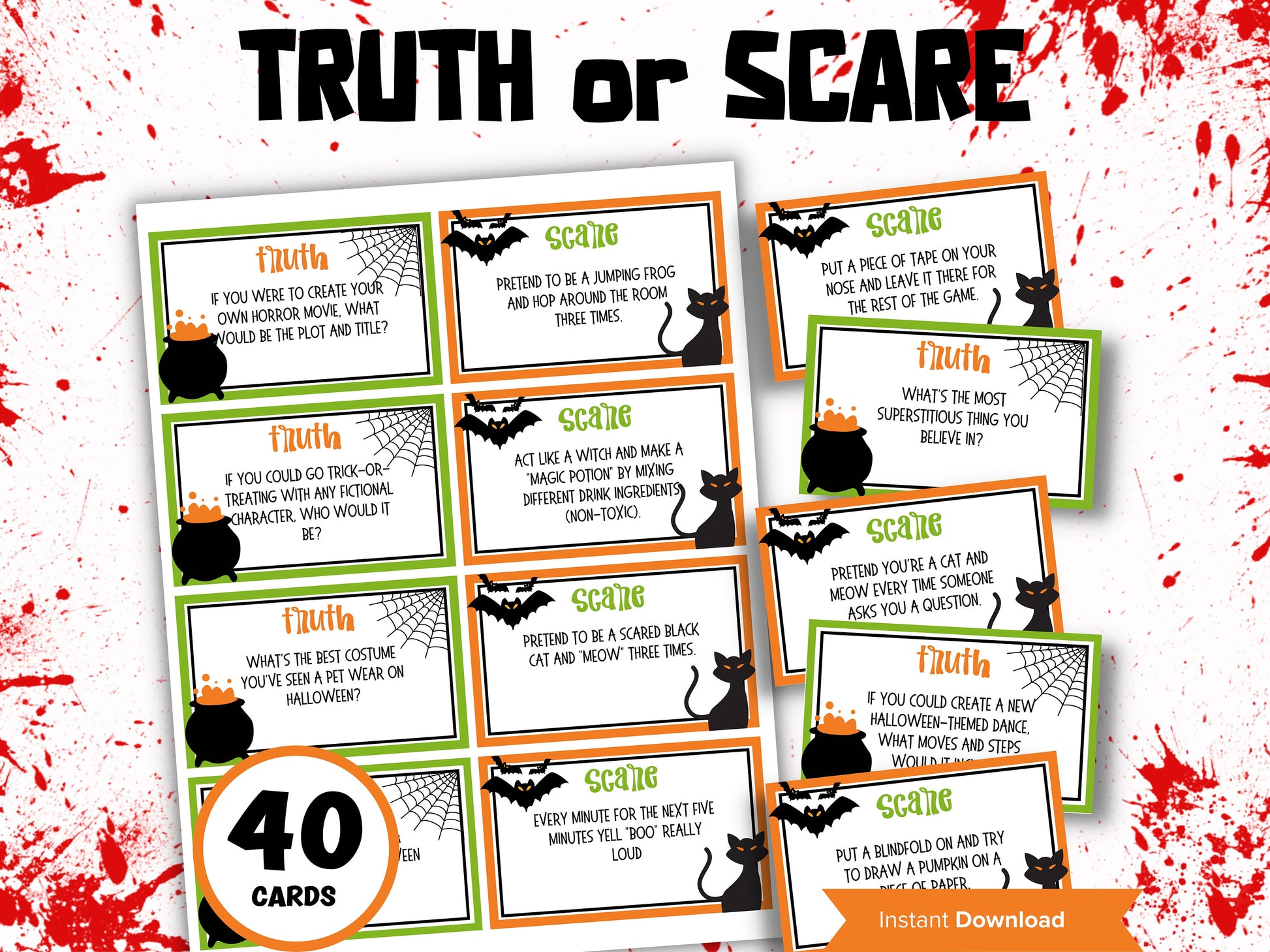 Truth Or Scare I Halloween Party Game I Halloween Activities I Family Game I Games for Teens I Halloween Card Game I Family Game Night-Halloween Printables -TheHustlingCatLady-Party Games