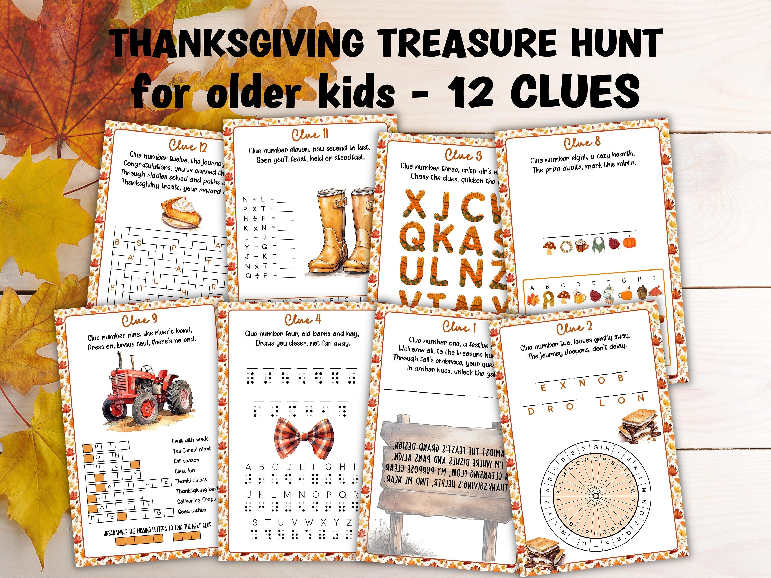 Thanksgiving Treasure Hunt I Scavenger Hunt I Autumn treasure hunt I Scavenger Hunt Clues I Kids Scavenger Hunt I Thanksgiving Hunt I-Thanksgiving -TheHustlingCatLady-Party Games