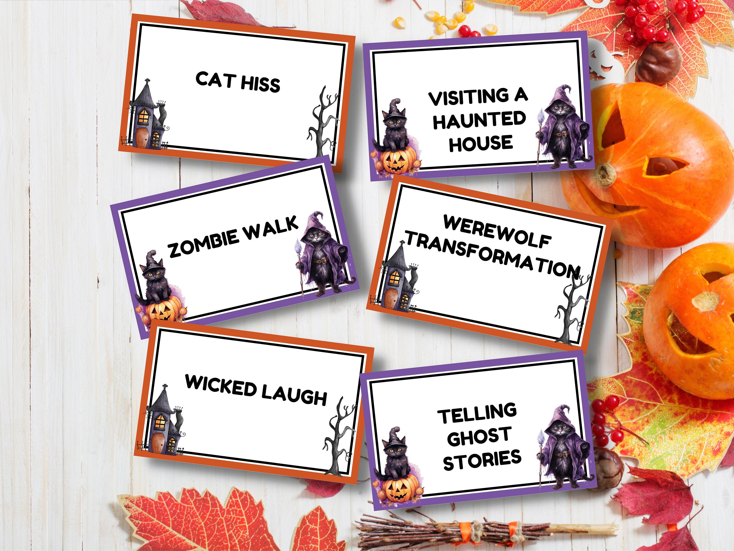 Printable Halloween Charades for teens and adults, Halloween Word Game,, Adult Halloween game, Senior living game, Dementia Halloween-Halloween Printables -TheHustlingCatLady-Party Games