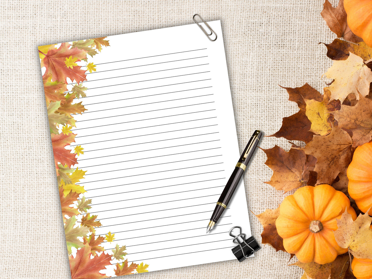 Fall autumn stationery, printable holiday stationary, realtor letter writing pad, personalized stationary, lined & unlined, student journal-Thanksgiving -TheHustlingCatLady-Stationery Sets