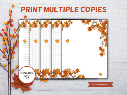 Autumn leaves personalized stationery, holiday letter pad, lined unlined and blank stationary set, thanksgiving gratitude letter, give thank-Thanksgiving -TheHustlingCatLady-Stationery Sets