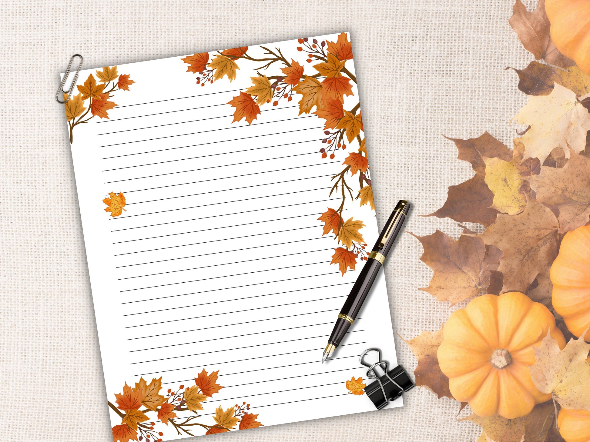 Autumn leaves personalized stationery, holiday letter pad, lined unlined and blank stationary set, thanksgiving gratitude letter, give thank-Thanksgiving -TheHustlingCatLady-Stationery Sets