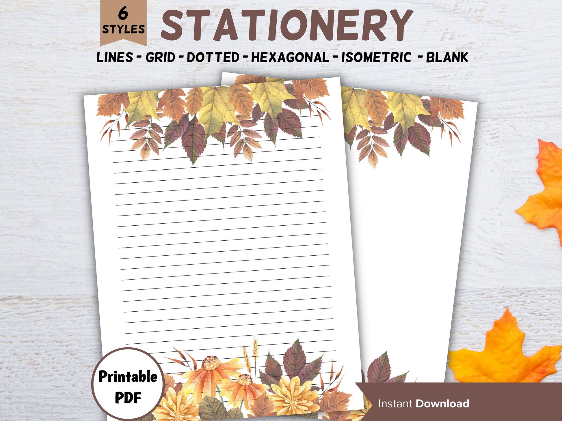 Fall autumn printable stationery set, letter writing paper, aesthetic watercolor stationary, lined and blank journal pages, realtor thanks-Thanksgiving -TheHustlingCatLady-Stationery Sets