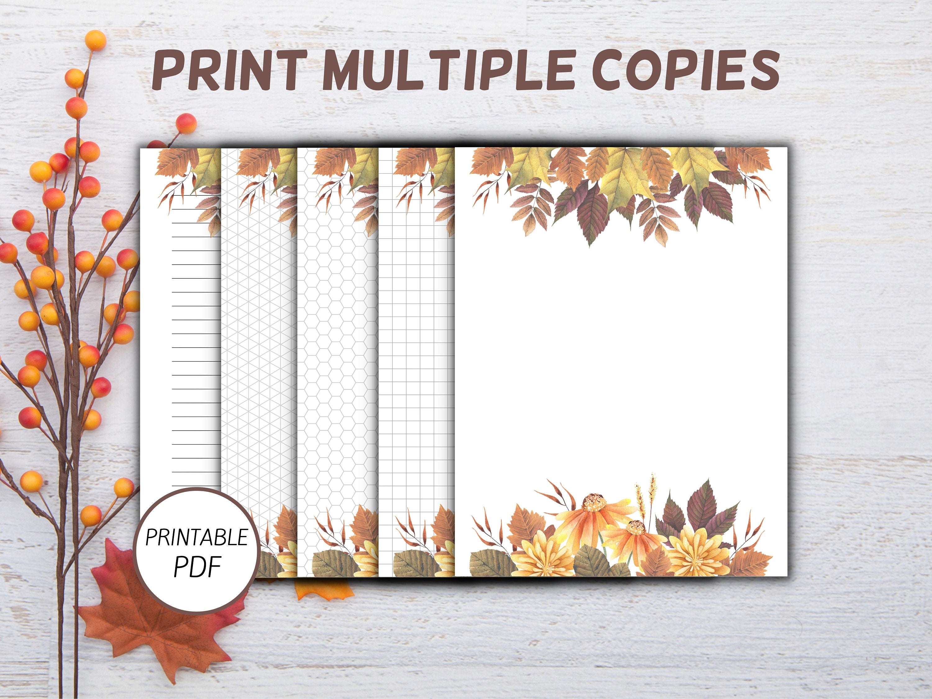 Fall autumn printable stationery set, letter writing paper, aesthetic watercolor stationary, lined and blank journal pages, realtor thanks-Thanksgiving -TheHustlingCatLady-Stationery Sets